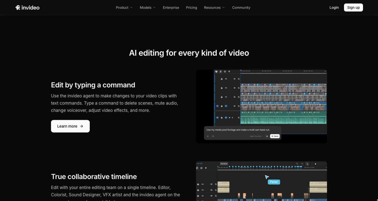 Invideo AI editing agent building a multicam base cut on an editable timeline