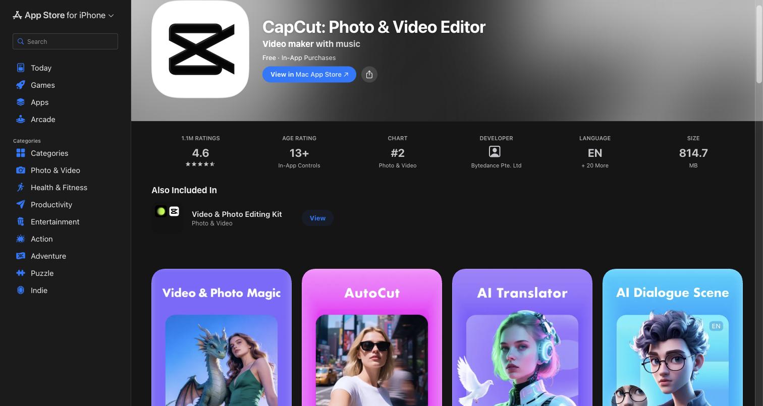 CapCut photo and video editor with AI tools for short-form social content