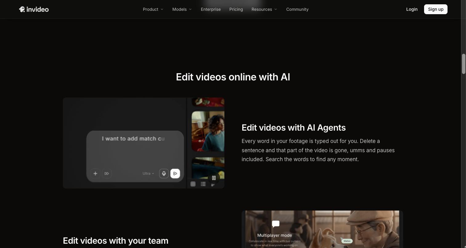 Editing videos online with AI agents using text instructions in invideo editor