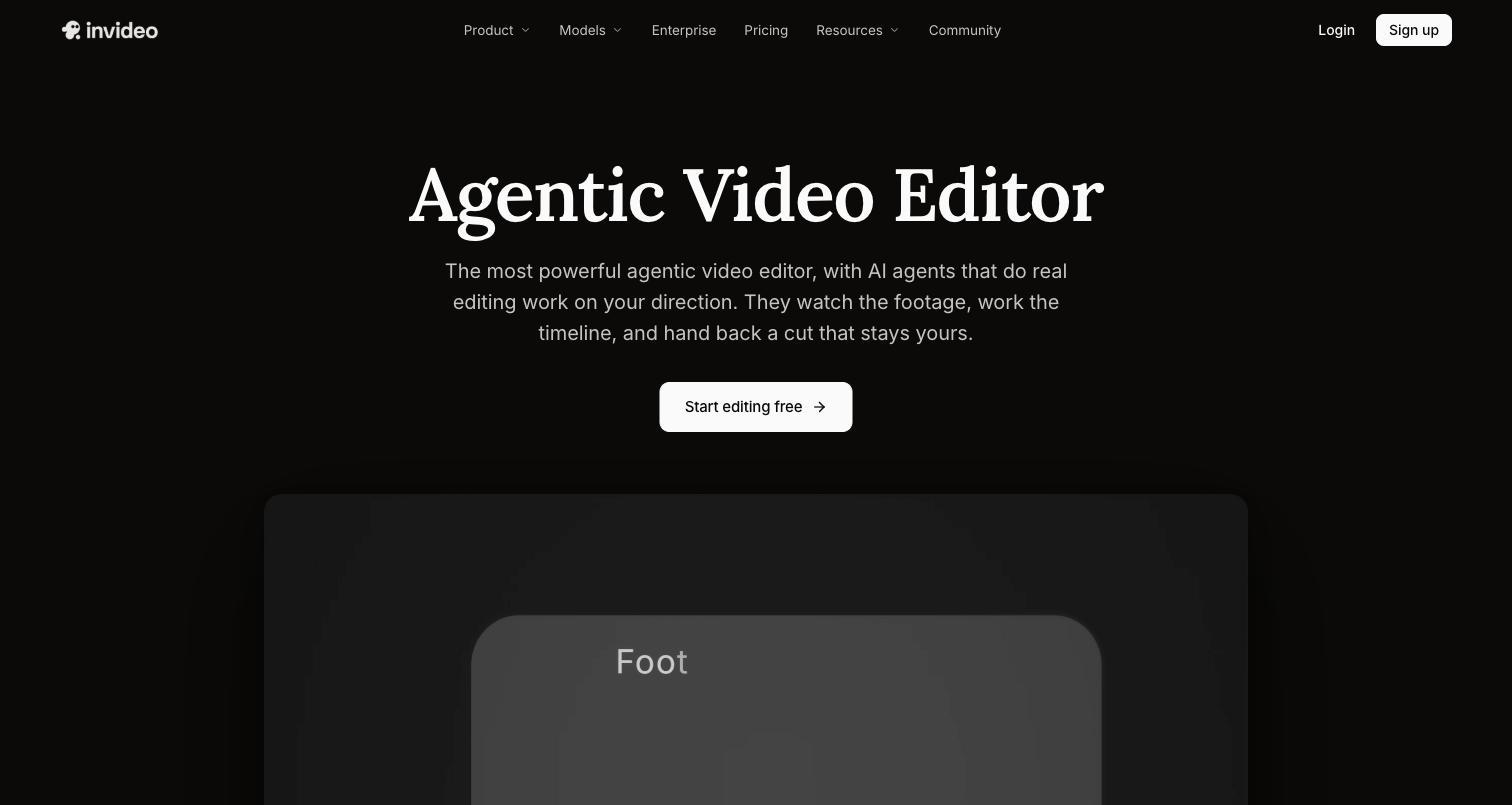Invideo agentic video editor where AI agents edit footage on your direction